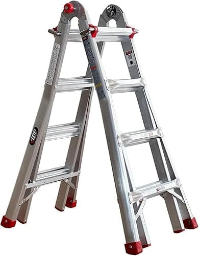 BTF - Professionelle multifunktionale Teleskopleiter | 4 x 4 Sprossen | Ausziehbar bis 4,0 m | Schere 2,02 m | EN131-zertifiziert | Max. Belastung 150 kg, Aluminium, TS4 x 4, 4,0 m. BTF-TS44PRO