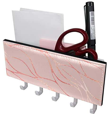 TBOUOBT Mail Organizer für die Wandmontage, Schlüsselhalter mit Briefhalter und Haken, Schlüsselhaken Mail Holder Wall Mounted,Marmor Textur Rosa Linien Modern
