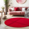 HomebyHome Kurzflor Teppich Wohnzimmer 200 cm Rund Rot - Waschbarer Teppich für Schlafzimmer, Esszimmer und Ideal als Küchenteppich - Flauschiger Teppich Extra Weich, Einfarbig, rutschfest, Modern