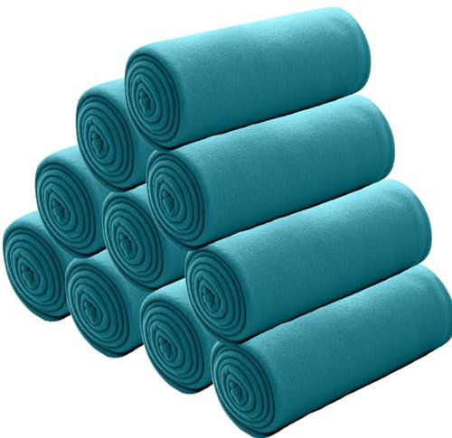 wometo 10er Vorteilspack Fleecedecke oekoTex 130x160 ca. 400g mit Anti-Pilling und Kettelrand türkis
