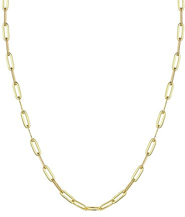 PROSILVER Damen 925 Feine Gold Kette 61cm 3,3mm Halskette in Büroklammern Form 22k vergoldet Gliederkette schlanke Ankerkette Schmuck Accessoire für Weihnachten Muttertag