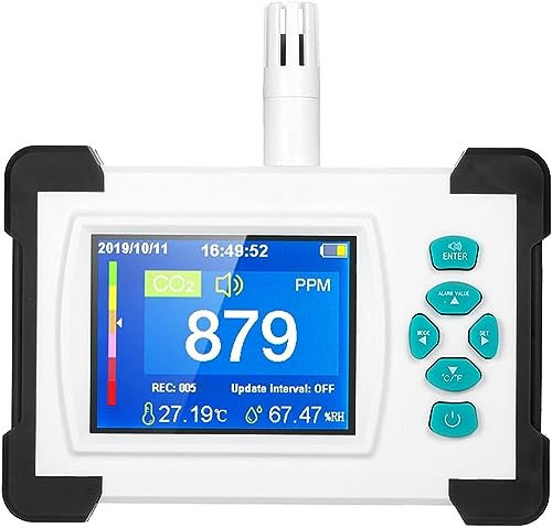 Détecteur de dioxyde de Carbone avec Batterie Rechargeable, testeur de CO2 Portable for détecteur de dioxyde de Carbone, qualité de l'air, Moniteur de CO2 avec étui de Rangement (Color : White, Size