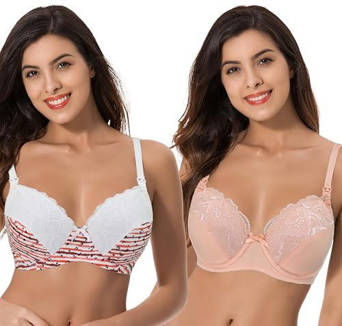 Curve Muse Reggiseno con Ferretto per Allattamento Taglie Forti con Coppe a Discesa-Confezione da 2-Crema Stampa Arancione,Pesca-6E