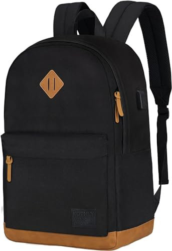 KOPHLY Large Laptop Backpack with USB Charging Port for Men and Women, Classic Travel Backpack for College, Work Bag(Black)
