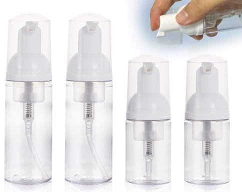 KAPSING 4 Stück Reisegröße klar Leere Flasche, Kunststoff Airless Pumpspender Leer, 50ml Schaum Pumpe Flasche*2 und 30ml Reise Spenderflasche*2
