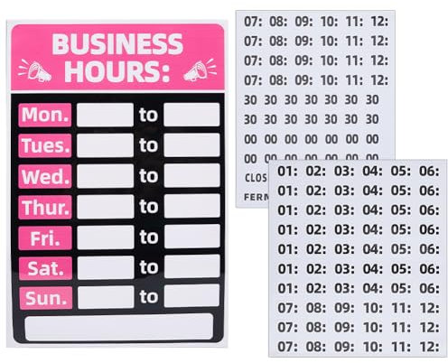 GORGECRAFT 3 pezzo di Segnaletica Dell'Orario di Lavoro per Porta In Vetro Orario di Apertura Del Negozio Kit di Segnaletica Dell'Orario di Apertura Modificabile per Negozio Al Dettaglio Salone