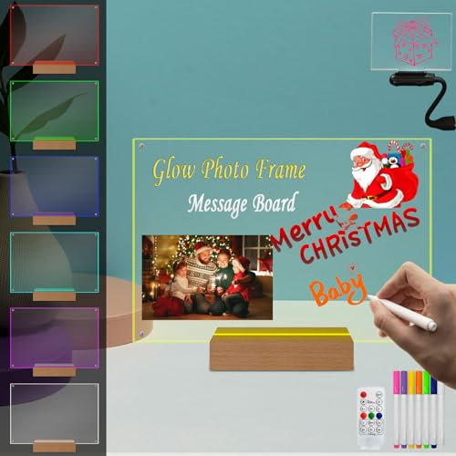 Acrylrahmen, 21,6 x 30,5 cm, beleuchteter Holzsockel, Fotorahmen mit 7 wechselnden Farben, dicker, rahmenloser, transparenter Bilderrahmen mit magnetischem DIY trocken abwischbarem Rahmen mit Markern