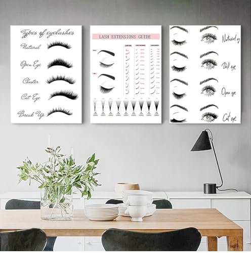 NXMYDBD Wimpernverlängerungstechniker-Leitfaden, Poster, Drucke, Make-up-Wandkunst, Bild, Salon-Dekoration, Mädchen, moderne Mode, Leinwandgemälde, 70x90cm (28x35 Zoll), 3xungerahmt