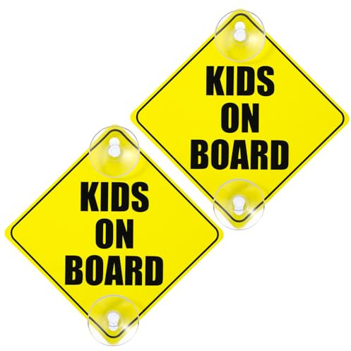 GEEHUA Lot de 2 panneaux de sécurité pour enfants à bord - 12 7 x 12 7 cm - Autocollants d'avertissement pour voiture avec double ventouses - Autocollants pour fenêtre de voiture - Réutilisables