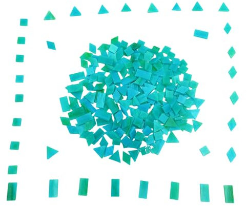BTMIEY Glasmosaikfliesen, 4 Formen, quadratisch, Diamant, Dreieck, Rechteck, 220 Stück, Buntglas-Mosaikstücke für handgefertigte Kunst, Handwerk und Heimdekoration (Pfauenblau)