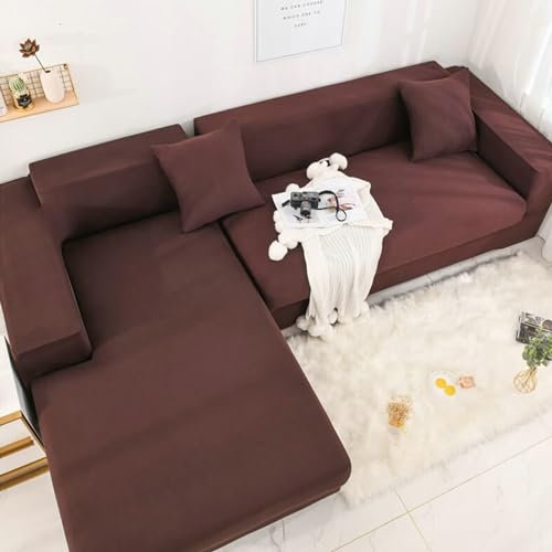 Bishilin Überzug Sofa Ecksofa Dunkelbraun, Sofabezug 3 Sitzer mit Armlehne Modern Einfarbig 190-230CM Couchbezug Stretch Universal