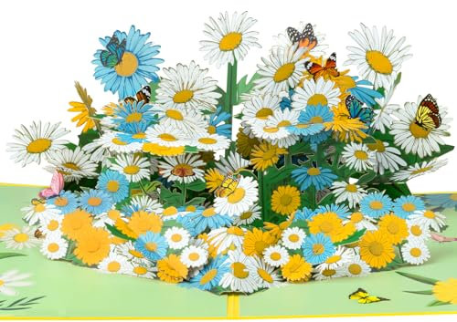 GREETING ART Pop-Up Karte Blumen Gänseblümchen mit Schmetterling - 3D Geburtstagskarte oder Blumenkarte für Frau, Freundin und Mama,Gute Besserung Karte,Hochzeitskarte, Danke,Muttertag Karte