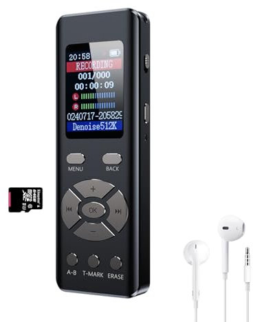 COVVY 64G Digital Voice Recorder,Mini Dictaphone with MP3 Player,Portable Voice Activated Recorder for Meeting Interview Lecture,A-B Loop Playback,1536Kbps HD Recording