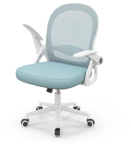 naspaluro Chaise de Bureau avec Accoudoir Relevable, Fauteuil de Bureau avec Soutien Lombaire, Siège Bureau avec Dossier Moyen de 45 cm (sans Repose-Pieds ni Appuie-tête, Bleu)