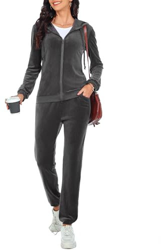 Aottori Tuta Sportiva Donna Velluto Tute da Ginnastica Set 2 Pezzi Pigiama Set Casual Tuta da Casa Ciniglia Invernale per Jogging Training Yoga Grigio XXL