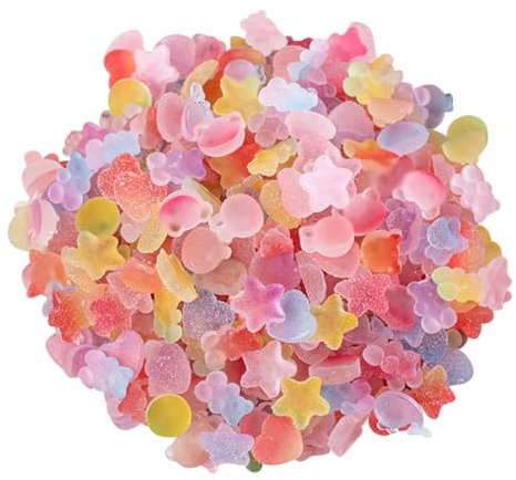 FSSTUD 80 Pcs Candy Resin Cute Bear Nail Charms Plastic Flat Back Candy 3D Nail Art Heart Beads Jelly Sugar Pendants Jewelry Making Gummy Charms for DIY Crafts