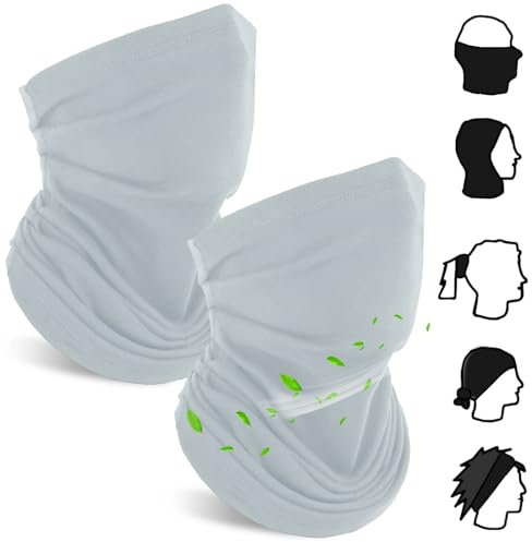 2 Stück Motorrad Halstuch Herren - Hellgrau Bandana Gesichtsmaske mit Ohrschlaufen Outdoor Schal Gesichtsmaske Multifunktion Atmungsaktiv Winddicht Schlauchschal für Unisex Ski Radfahren Wandern