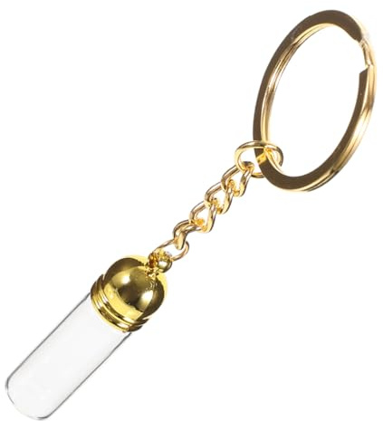 GALPADA Porte-clés Petites Bouteilles en Verre Transparentes, Pendentif Porte-clés en Verre Bouchon Doré, Mini Flacon à Vœux Polyvalent pour Paquet à Dos, Moyen Modèle Élégant