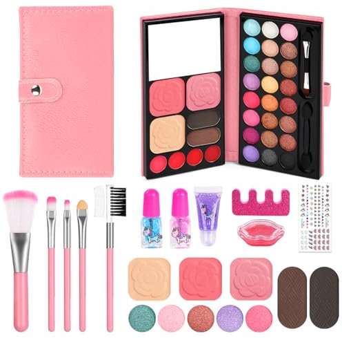 Aomig Kinderschminke 44 Pcs Kinderschminke Set Schminke Kid Schminkkoffer Make Up Waschbares Sicheres Ungiftiges Schminkset Spielzeug Mädchen Geeignet Weihnachten Geburtstag Karnevalsgeschenke Girl