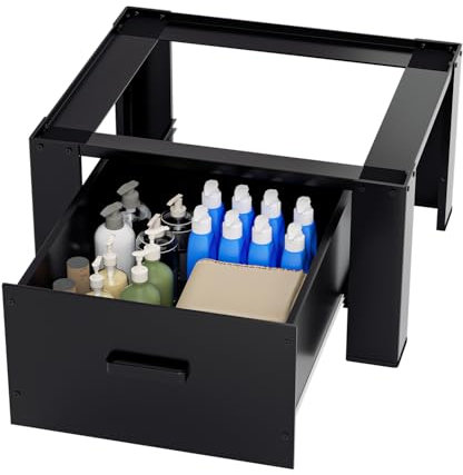 Peviasot Soporte para lavadora con cajón de 62,5 x 54,5 x 32,5 cm, armario bajo para lavadora hasta 150 kg, pedestal para lavadora, 1 base para lavadora, color negro