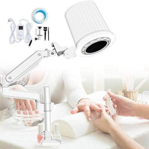 Lakenbroade Vacuum Nail Dust Collector for Pedicure & Manicure with Built-in Dimmable LED, with Reusable Filter, 10 Wind Speeds Adjustable,and Universal Table Mount