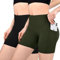Sanpetix Radlerhose Damen mit Taschen High Waist Sporthose Damen Kurz Sport Shorts für Gym Schwarz Armeegrün 2 Pack LXL