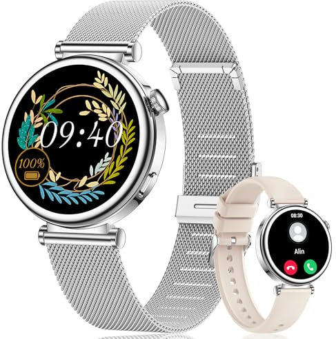 CIVO Smartwatch Damen Fitness Uhren: Silber Rund Fitnessuhr Damen Schrittzähler Wasserdicht IP67 - Smart Watch mit Telefonfunktion Bluetooth Kompatibel Android iOS