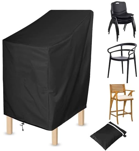 Shengruili Schutzhülle für Gartenstühle, Stapelstühle, Gartensessel & Balkonstühle (70x70x120cm), Wasserabweisend, Witterungsbeständig, Schwarz