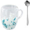 Hnonoxy Tazas de Café de Vidrio de Doble Pared, 350 ml Flores Secas Tazas de Café con Asas, Taza de Café Doble Cristal, Vasos Térmicos Transparente para Té Capuchino Jugo Espresso Latte (Blue)