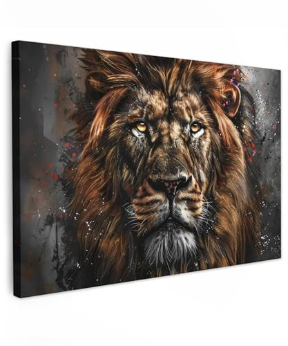 MuchoWow© Bilder Wohnzimmer Deko Modern Wandbild Kunstdruck auf Leinwand | 60x40 cm - Bild Schlafzimmer über Bett Room Decor Geschenke Löwe - Tiere - Porträt - Schwarz - Luxus