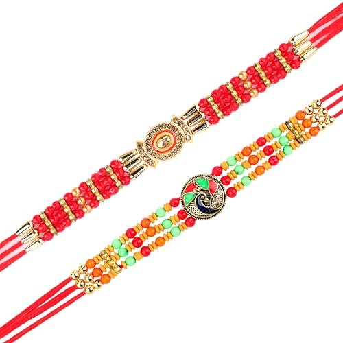 Rakhi for Brother Sister Set of 2 Rakhi Thread Bracelet Dora Set Gift Card | Set of 2 Rakhi for Brother Bhaiya Veera Rakhi Thread Bracelets Dora Set Stone for Indian Traditional Raksha Bandhan Festival