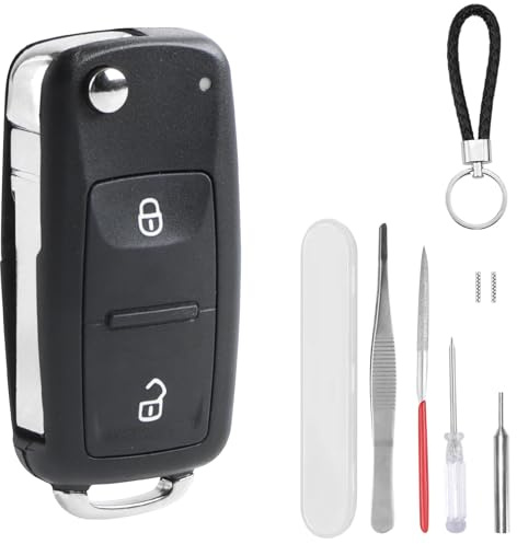 DXiongW 2 Tasten Auto Schlüsselgehäuse Für VW Golf MK6 Transporter Touareg Tiguan Polo Passat Caddy Jetta Scirocco Sharan Skoda Octavia Fernbedienung Klappschlüssel Gehäuse mit Schlüsselanhänger
