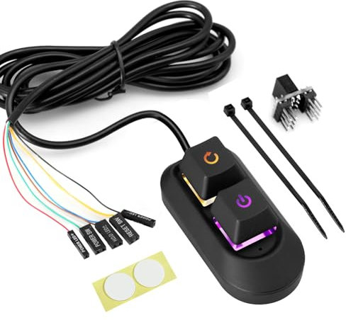 Netzschalter für Desktop Computers Binghe PC Power Button PC Netzschalter Externer mit Start- Und Reset-Steuerung multifunktionaler Desktop-Netzschalter mit LED-Licht Für Computer Motherboard, 2 m