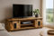 SAM Lowboard Libro, Mangoholz massiv + Vintage-Optik, TV-Board/Fernsehkommode mit 2 Holzschiebetüren & 6 offenen Fächern, Türelemente & Reling aus Eisen, 180 x 50 x 55 cm