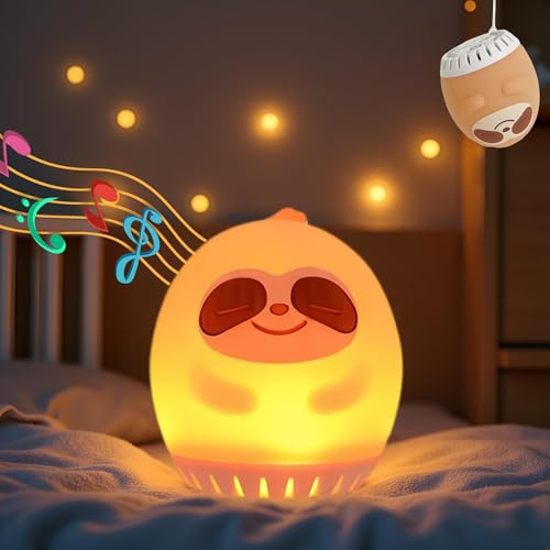 Nachtlicht mit weißem Rauschen, Einschlafhilfe, Schlaftrainer für Kleinkinder mit 20 beruhigenden Klängen, 30/60/90 Minuten Musik-/Licht-Timer, süßes Geschenk für Jungen/Mädchen/Schüler – Faultier