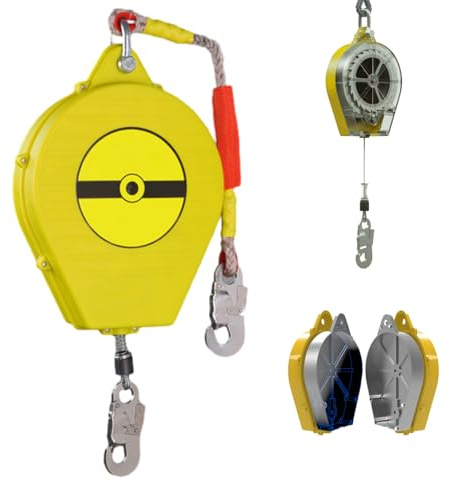 BOVDC Dispositivo Anticaduta Retrattile Certificato(Giallo,10 metri) | 150kg Imbracatura di Sicurezza Anticaduta Tetto, 3-20m Dispositivo Retrattile di Sicurezza Anticaduta Lavoro Aereo