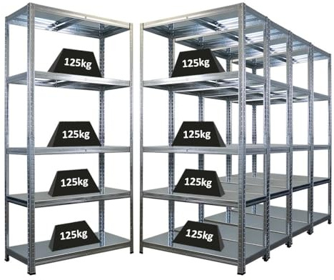 PROREGAL Mega Deal 5X Schwerlastregal Ragnar HxBxT 180x90x40cm 5 Stahlplatten-Ebenen Fachlast 125 kg Verzinkt Garagenregal Metallböden Kellerregal Werkstattregal Lagerregal Steckregal