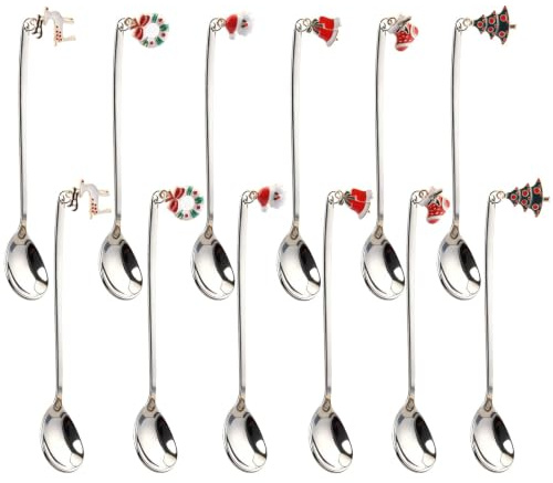 12-Teiliges Weihnachtslöffel Set, Bunte Weihnachts kaffee Löffel Geschirr Weihnachten Weihnachtsgeschirr Adventskalender Füllung Kinder für Weihnachtstasse Weihnachtsgeschirr Dessertlöffel Teelöffel