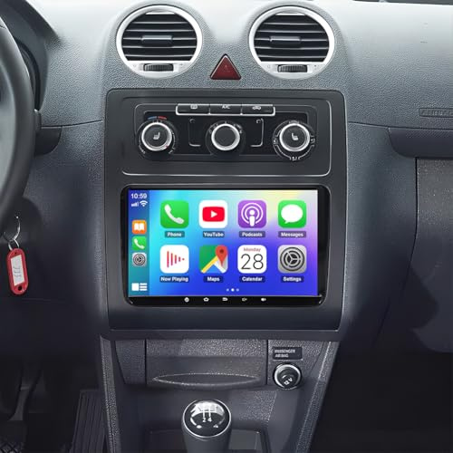 Android 14 Double Din Car Stereo Upgrade for VW CADDY 2003-2020 Carplay | CarPlay Wireless Android Auto 9 Inch HD Touch Screen Car Radio Head Unit GPS Sat Nav WiFi FM RDS Bluetooth SWC Backup Camera