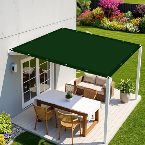 Lona Sombra Exterior 150 x 180 cm Protección Solar Toldo Vela de Sombra con Ojales y Cuerdas para Terraza Jardín Patio Exteriores, Verde Oscuro