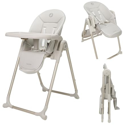 Maxi-Cosi Ava2 Hochstuhl Baby, 0–3 Jahre (bis 15 kg), Kompakter Kinder Hochstuhl Klappbar, Leicht (9,45 kg), 5 Liegepositionen, 6 Höhenstufen, Einhändig Abnehmbares Tablett, 2 Räder, Elegance Beige