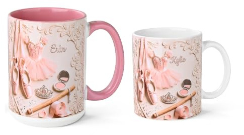 NICEDREAM Personalised Dance Ballet Faux 3D Effect Mug Custom Name Pink Dancer Mug, Ceramic Coffee Hot Cocoa Mug Ballerina Shoes Drinking Cup Birthday Gifts for Women Girl Daughter 11OZ/15OZ