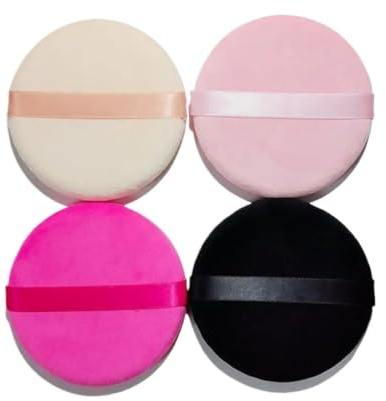 4 st 12 cm rund flockning po löst puff makeup arti | 4 st 12 cm flockade pulverpuffar med bandkrok
