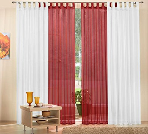 Gardinen Set, 2 x Schlaufenschal Voile, transparent, 245x140, Weiß, 2 x Schlaufenschal Voile, transparent, 245x140, Bordeaux, 6100061000