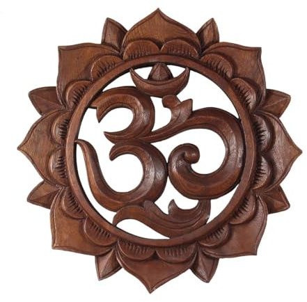 Om Symbol,Aum' Zeichen Mandala Relief Mantra Sanskrit Devanagari Deko Soar Holz ca. 30 cm Ø