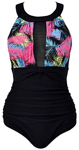 Viloree Maillots de Bain 1 Pièce Femme Amincissant Bikini Grande Taille Monokini Push up Fleur XL