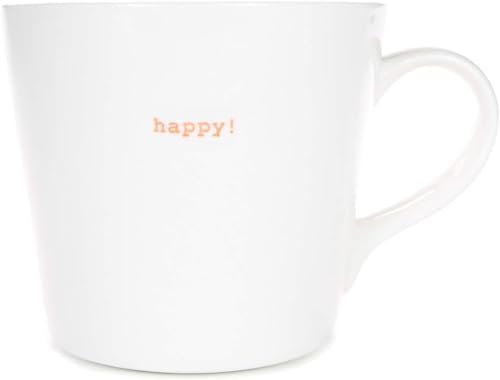 Keith Brymer Jones - Word Range - Large Ceramic White Mug - Happy! (Orange) - 500ml - Gift Boxed