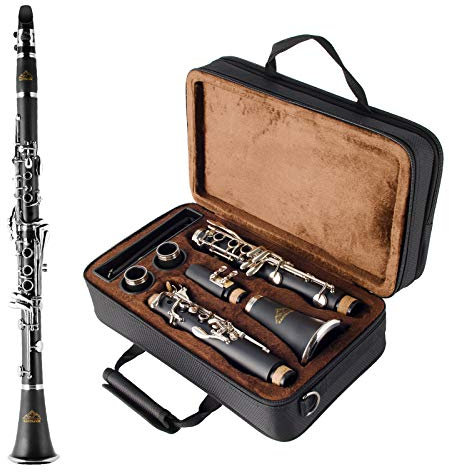 EastRock Klarinette Komplett Klarinette 17 Keys mit Tasten Student Klarinetten Schwarz Nickel in B-Dur 17 Schlüssel für Anfänger (Schwarz)