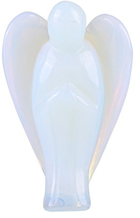 HEEPDD Pierre d'opale, 2 Pouces Paix Ange Poche guérison Statue Ange Gardien Opalite Pierres précieuses sculpté Quartz Rose Ange de Paix(Opale)