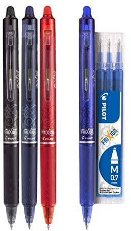 Pilot Frixion Clicker löschbare Gel-Tinte 3 Stifte + 1 Geschenk + 3 Nachfüllminen – mittlere Spitze löschbar Gel-Tinte Bonus Pack